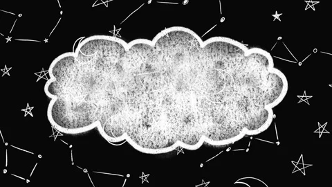 Hand-drawn chalk cloud frame on celestial constellation background Vídeos de archivo 338099518