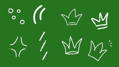 Hand-Drawn Chalk Crown and Doodle Elements Video | White Textured Sketch Shapes  Stock Footage 332127256