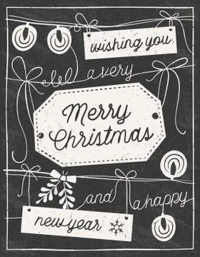 Hand Drawn Chalkboard Christmas Card Stock Illustration