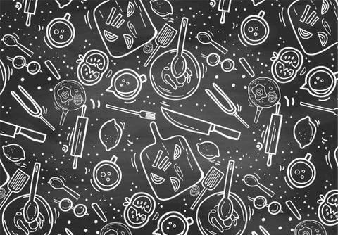 Hand Drawn Chalkboard cooking  pattern Stock Illustration