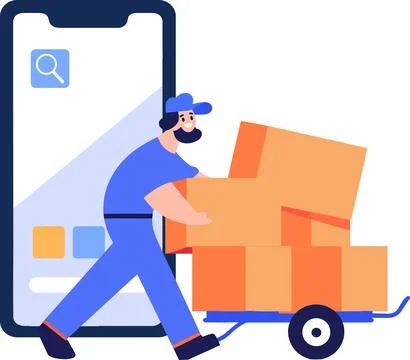 Hand Drawn Characters of delivery worker and customer In the concept of onl.. Stock Illustration
