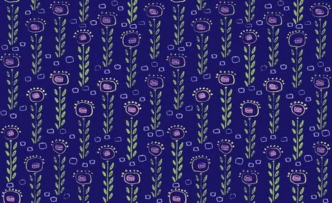 Hand drawn charcoal doodle flower decor Seamless pattern Stock Illustration