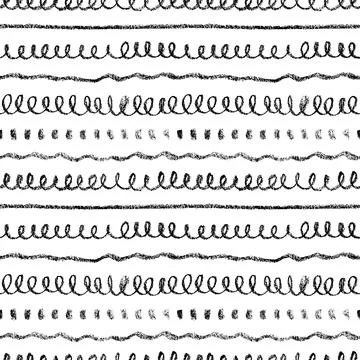 Hand drawn charcoal lines vector seamless pattern. Stock Illustration