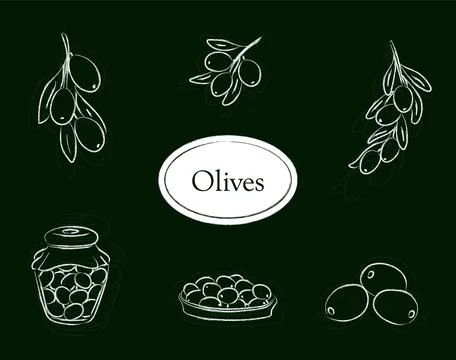 Hand-drawn charcoal Olive set2 Stock Illustration