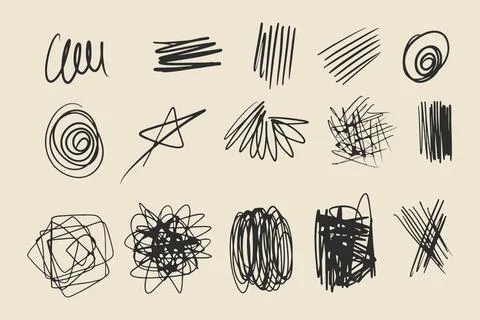 Hand Drawn Charcoal Scribble and Sketch Drawing Set Stock Illustration