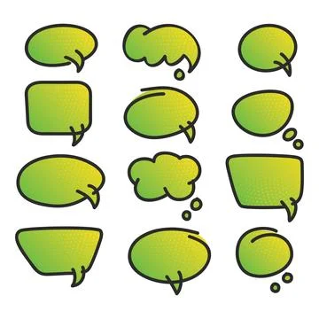 Hand-drawn chat bubble collection with gradient green and yellow. Stock Illustration