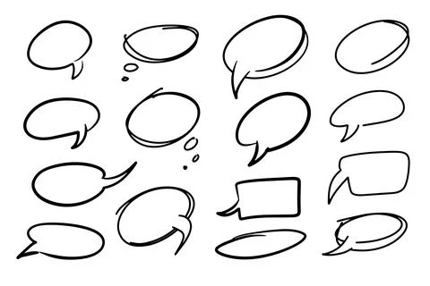 Hand drawn chat bubbles and circular oval frames set Stock Illustration