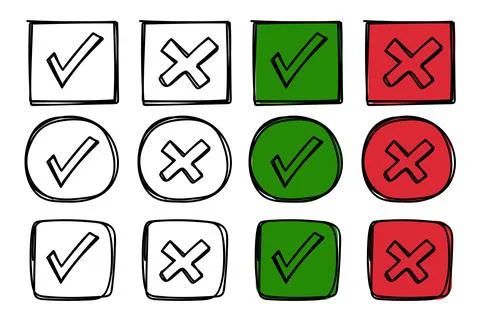 Hand-Drawn Checkbox and Cross Icons Collection Stock Illustration