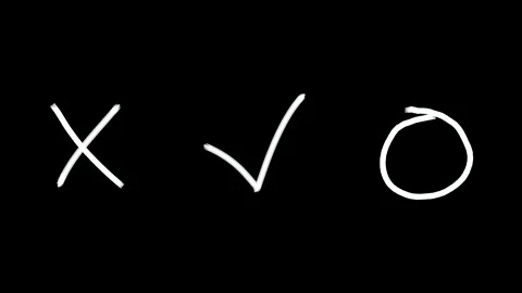 Hand drawn Checkmark animation symbols appear on black background Video stock 302190073