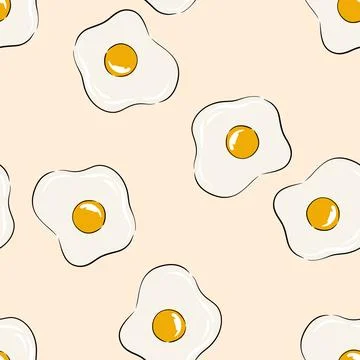 Hand drawn cheerful fried eggs pattern on a soft pastel background Illustrazione stock