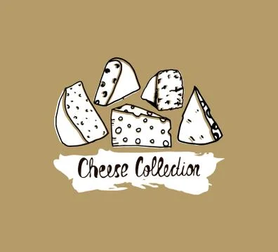 Hand drawn cheese background. Vector illustration of cheese in vintage styl.. Stock Illustration