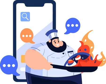 Hand Drawn Chef character teaching cooking in the concept of teaching onlin.. Stock Illustration