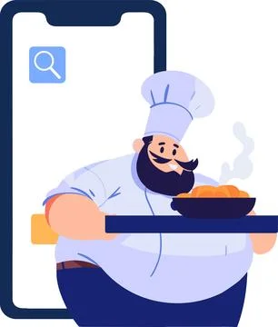Hand Drawn Chef character teaching cooking in the concept of teaching onlin.. Stock Illustration