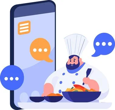 Hand Drawn Chef character teaching cooking in the concept of teaching onlin.. Stock Illustration
