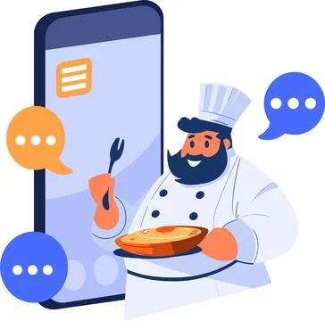 Hand Drawn Chef character teaching cooking in the concept of teaching onlin.. Stock Illustration