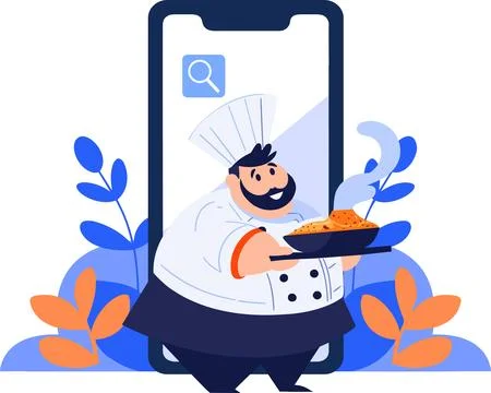 Hand Drawn Chef character teaching cooking in the concept of teaching onlin.. Stock Illustration