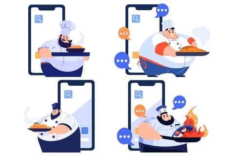 Hand Drawn Chef character teaching cooking in the concept of teaching onlin.. Stock Illustration