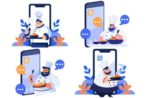 Hand Drawn Chef character teaching cooking in the concept of teaching onlin.. Stock Illustration