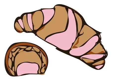 Hand Drawn Cherry Filled Croissant Views Illustrazione stock