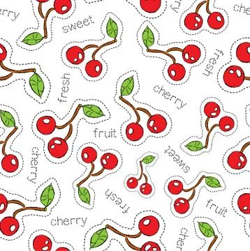 Hand drawn cherry fruit patch icon pattern Stock Illustration