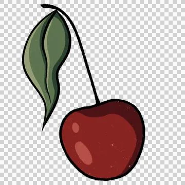 Hand drawn cherry, green leaf, on transparent background Stock Illustration