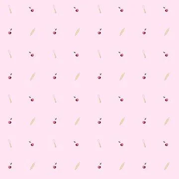 Hand drawn cherry pattern. cute pattern with cherries and kitchen utensils whisk Stock Illustration