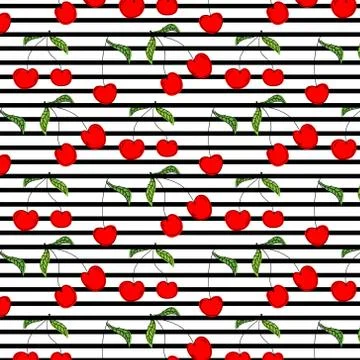 Hand Drawn Cherry Pattern Vector Illustration Background. Stock Illustration