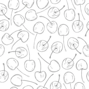 Hand drawn cherry. Vector seamless pattern. Stock Illustration
