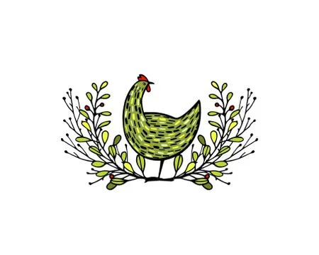 Hand drawn chicken emblem Stock Illustration