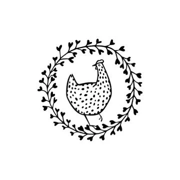 Hand drawn chicken emblem Stock Illustration