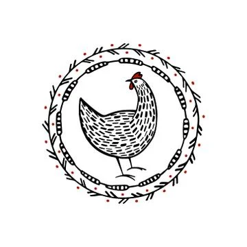 Hand drawn chicken emblem Stock Illustration