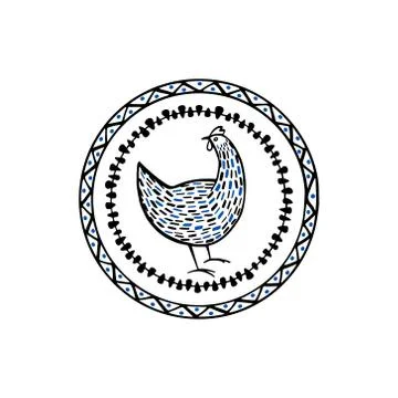 Hand drawn chicken emblem Stock Illustration