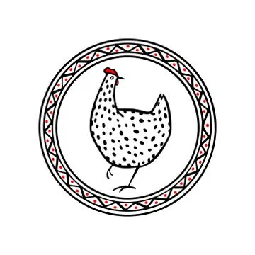 Hand drawn chicken emblem Stock Illustration