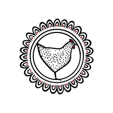 Hand drawn chicken emblem Stock Illustration