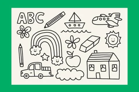 Hand Drawn Childlike Doodle Elements Design Stock Illustration