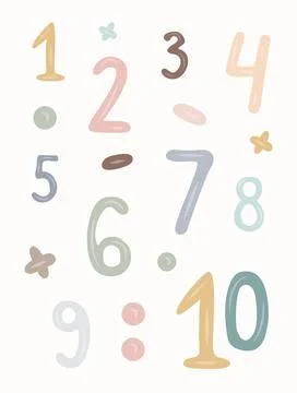 Hand drawn Children  count poster with cute Numbers clip art, ABC Poster, K.. Stock Illustration