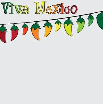 Hand Drawn chili pepper string card in vector format. Stock Illustration