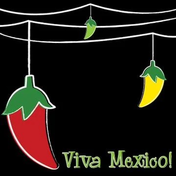 Hand Drawn chili pepper string card in vector format. Stock Illustration