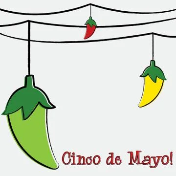 Hand Drawn chili pepper string card in vector format. Stock Illustration