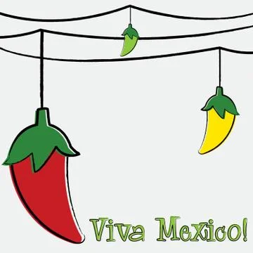 Hand Drawn chili pepper string card in vector format. Stock Illustration