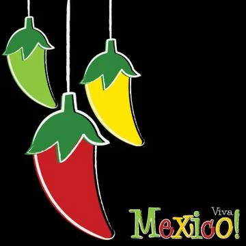 Hand Drawn chili pepper string card in vector format. Stock Illustration