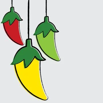 Hand Drawn chili pepper string card in vector format. Stock Illustration