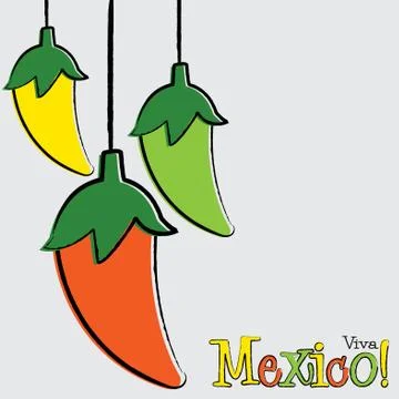 Hand Drawn chili pepper string card in vector format. Stock Illustration