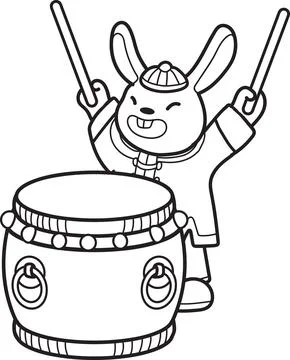 Hand Drawn Chinese rabbit with drum illustration Stock Illustration