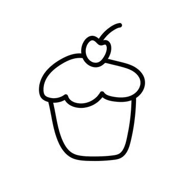 Hand drawn chocolate cupcake with cherry. Doodle vector illustration Illustrazione stock