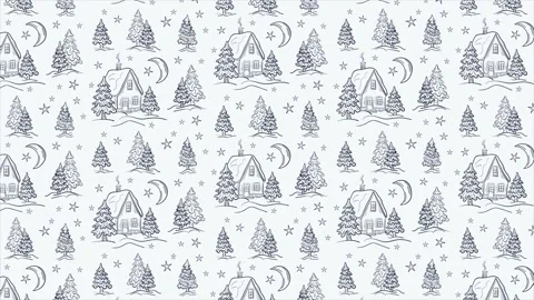 Hand drawn Christmas background with winter house and Christmas trees Stock Footage 321954269