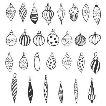 Hand drawn Christmas balls. Vector sketch  illustration. Stock Illustration