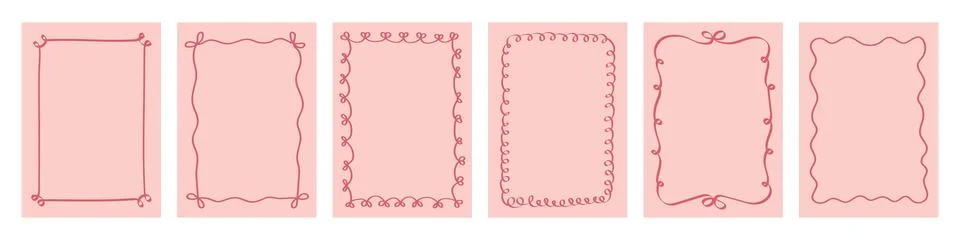 Hand drawn Christmas border frames in trendy vintage style. Whimsical red a.. Stock Illustration