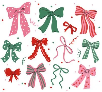 Hand Drawn Christmas Bow Set Stock Illustration
