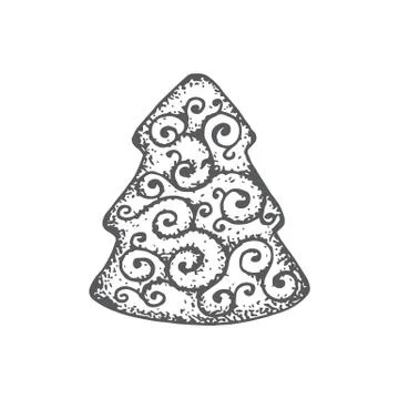 Hand Drawn Christmas Cookie Pine Vector Illustration. Abstract Rustic Sketch Stock Illustration